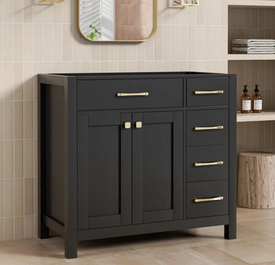 36" Bathroom Vanity Cabinet Base Only, Sink not Included- Black & Gold