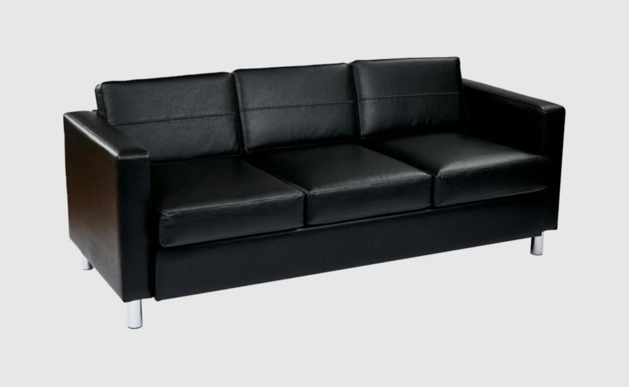 Pacific Black Faux Leather 72" Sofa | Loose Reversible Back