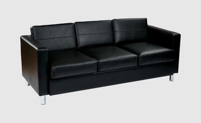 Pacific Black Faux Leather 72" Sofa | Loose Reversible Back