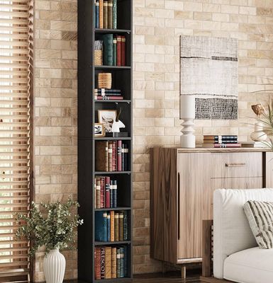 Tall Narrow Bookshelf 8 Tiers, Compact Corner Bookcase, Easy to Match for Living Room, Office, Study, Bedroom, Vintage Black
