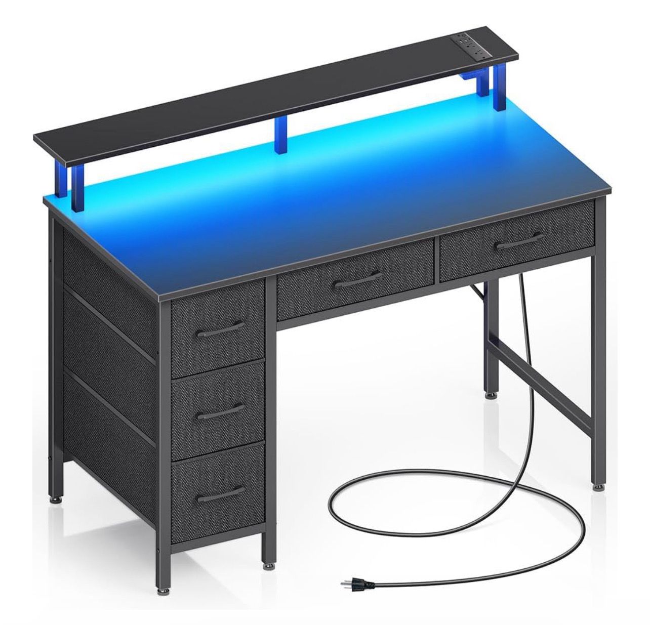 Computer Desk with Power Outlets & LED Light, Home Office Desk with 5 Drawers, Writing Desk with Monitor Stand,Work Desk for Home Office, Black Computer Desk with Power Outlets & LED Light, Home Office Desk with 5 Drawers, Writing Desk with Monitor Stand,Work Desk for Home Office, Black