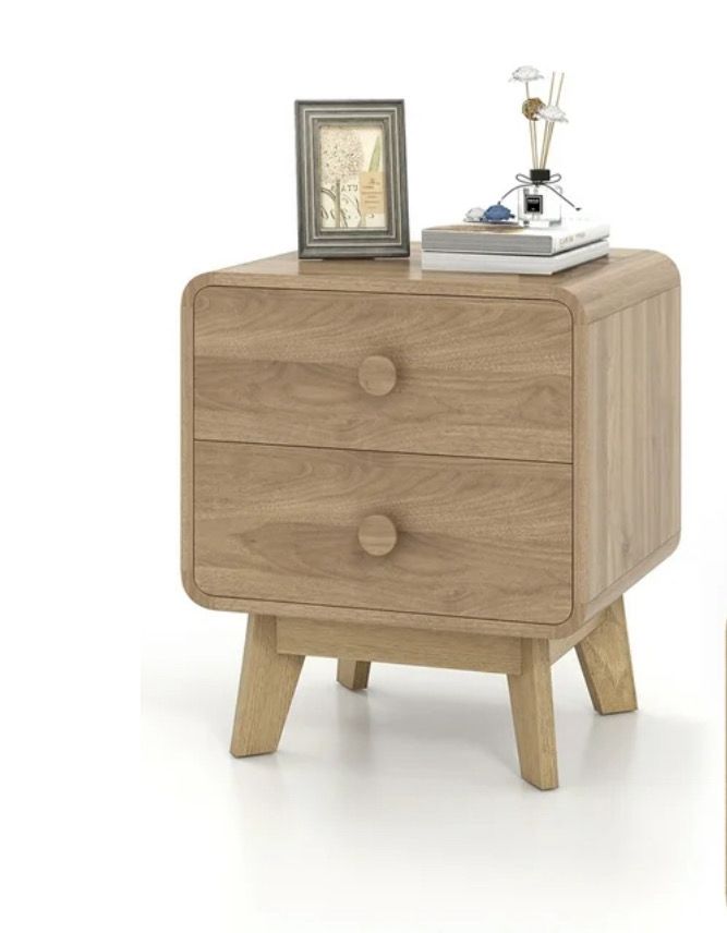 Modern Style 2 Drawer Solid Wood With Solid Rubber Wood Legs Brown