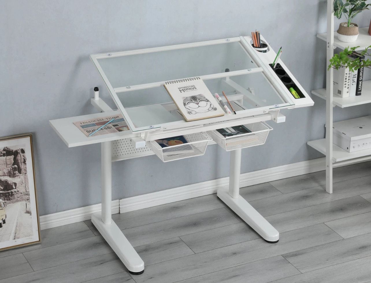 Computer Desk/ Artist / Craft/ Drawing With Drawers And Glass