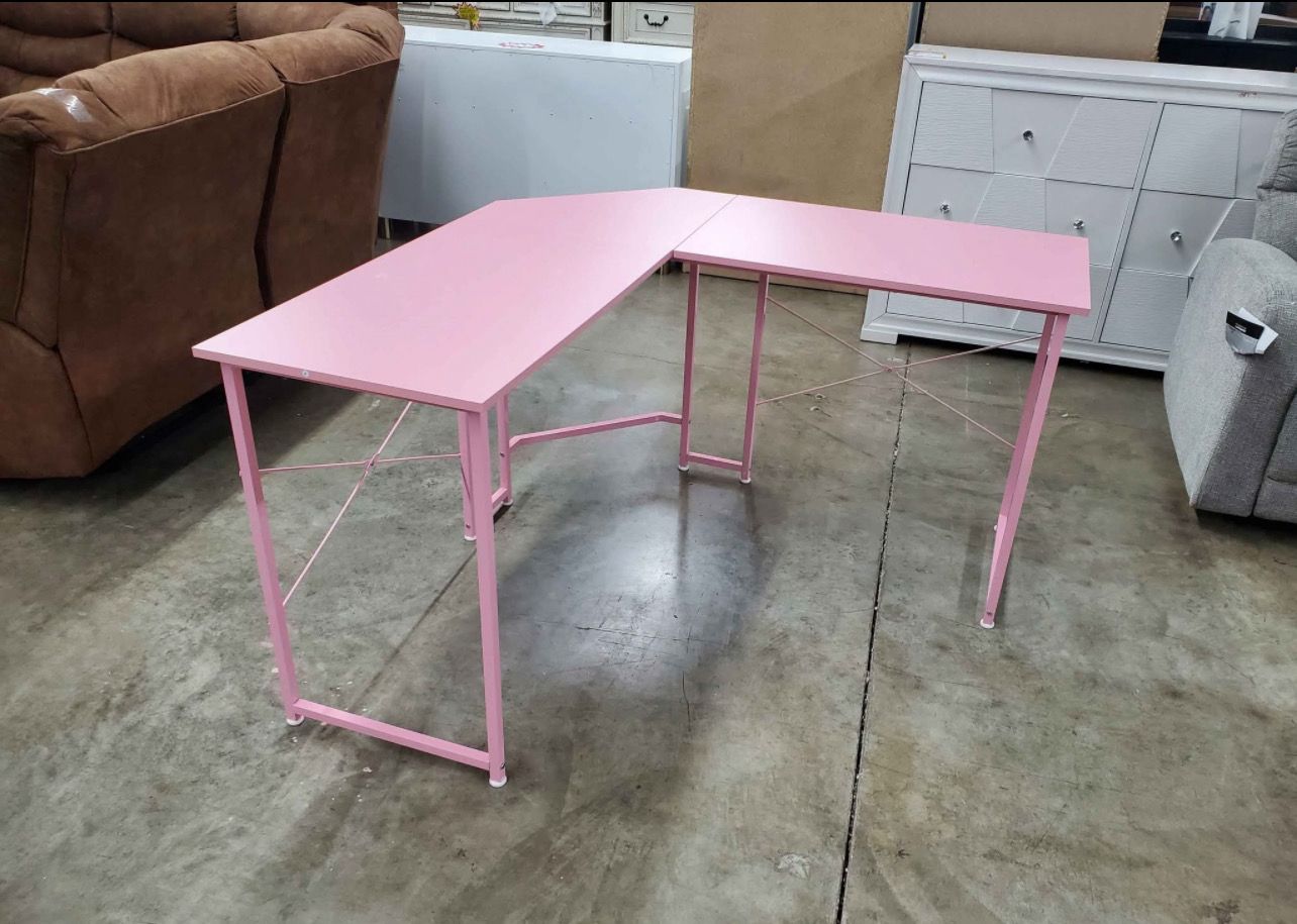 L-Shaped Computer Gaming Desk Corner PC Latop Table Study Office Workstation pink