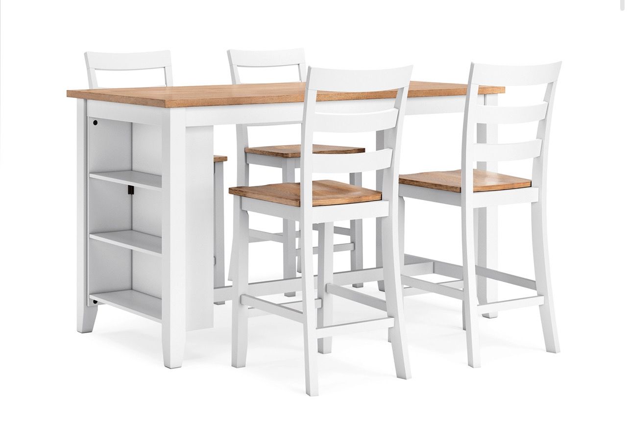 Gesthaven Counter Height Dining Table With Storage and 4 Barstools