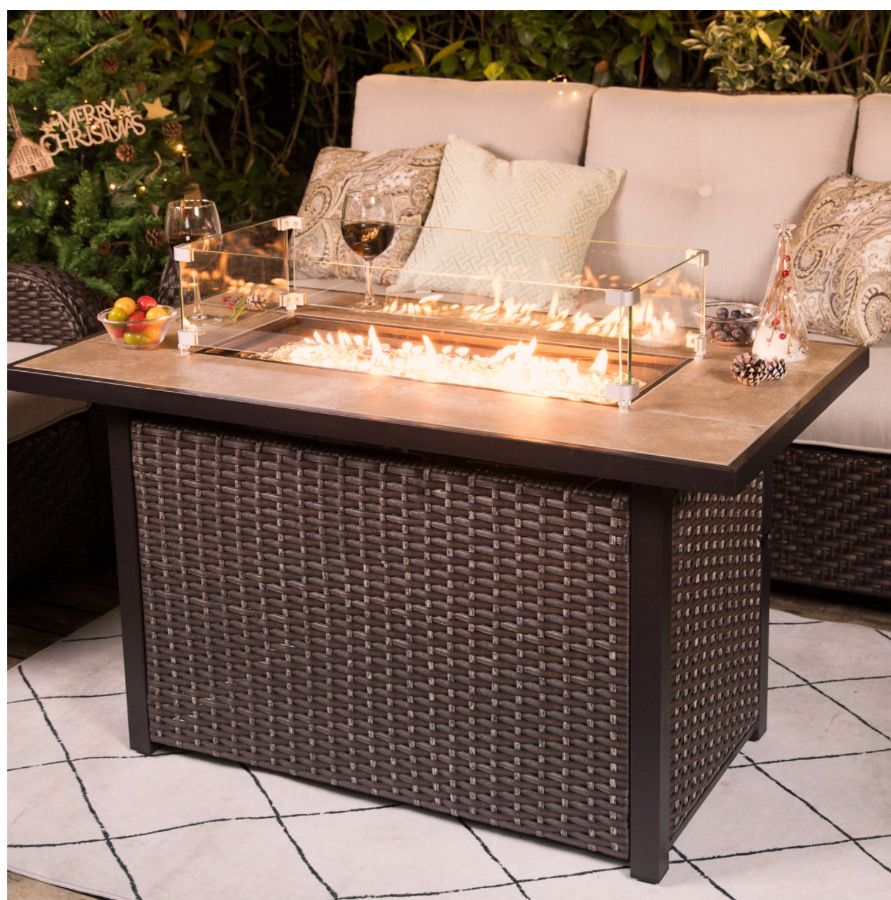 Garden Outdoor 43" Fire Pit Table with Glass Wind Guard By Ashley