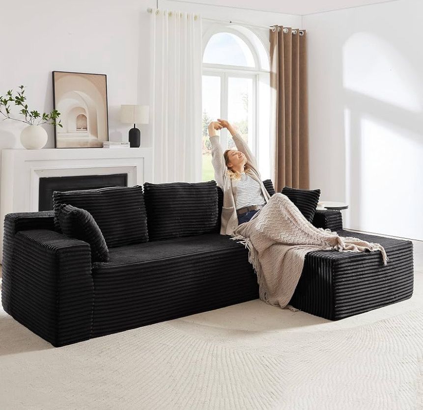104 Inch Cloud Sectional Couch with L-Shape Chaise,Modern Upholstered Couches with Deep Seat,Corduroy Sponge Compressed Sofa for Living Room, Bedroom,No Assembly Required(Black) 104 Inch Cloud Sectional Couch with L-Shape Chaise,Modern Upholstered Couches with Deep Seat,Corduroy Sponge Compressed Sofa for Living Room, Bedroom,No Assembly Required(Black)