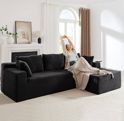 104 Inch Cloud Sectional Couch with L-Shape Chaise,Modern Upholstered Couches with Deep Seat,Corduroy Sponge Compressed Sofa for Living Room, Bedroom,No Assembly Required(Black) 104 Inch Cloud Sectional Couch with L-Shape Chaise,Modern Upholstered Couches with Deep Seat,Corduroy Sponge Compressed Sofa for Living Room, Bedroom,No Assembly Required(Black)