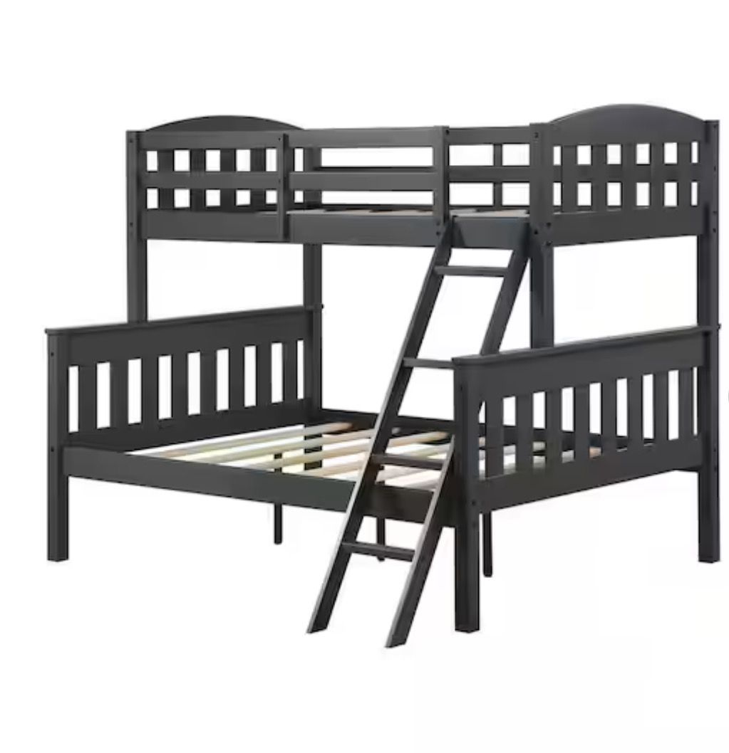 Twin over Full Wooden Bunk Bed Frame in Slate Gray Twin over Full Wooden Bunk Bed Frame in Slate Gray