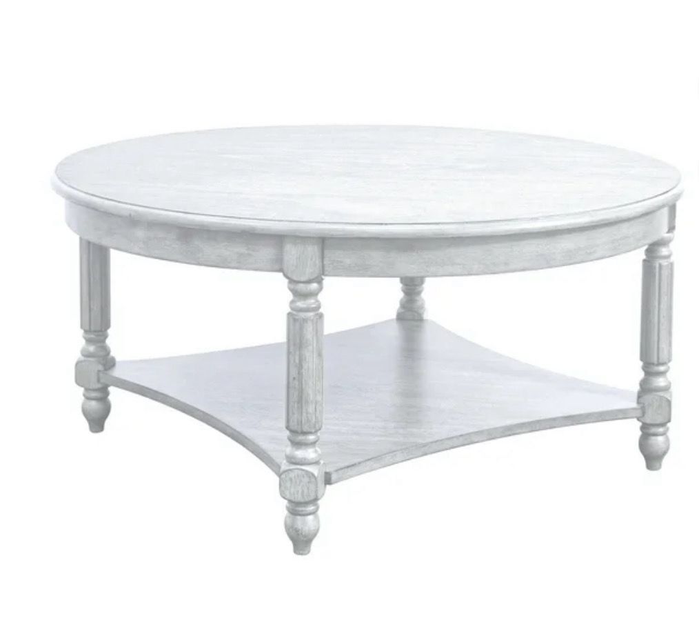 Round Solid Wood Coffee Table with Lower Shelf, Traditional