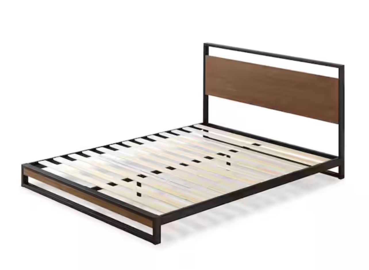 59.5 in. W Chestnut Brown Queen Bamboo and Metal Frame Platform Bed