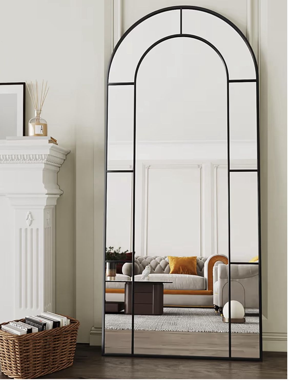 71 71" x 32" Full Length Mirror, Floor Mirror Arched Window Decorative Mirror, Metal Framed Decor Farmhouse Floor Mirrors Art Pane Mirrors Wall Decor for Bedroom, Living Room, Entryway Black