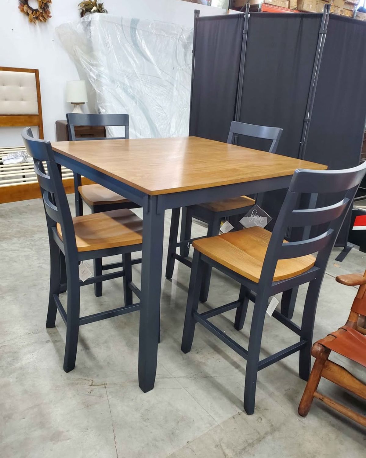 Ashley Gesthaven 5-Piece Counter Height Dining Set in Light Natural and Blue Ashley Gesthaven 5-Piece Counter Height Dining Set in Light Natural and Blue