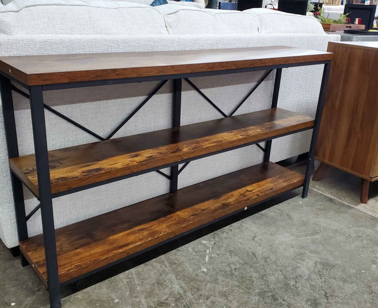 55 55" Console Table, Sofa Table TV Stand with 3-Tier Storage Shelves