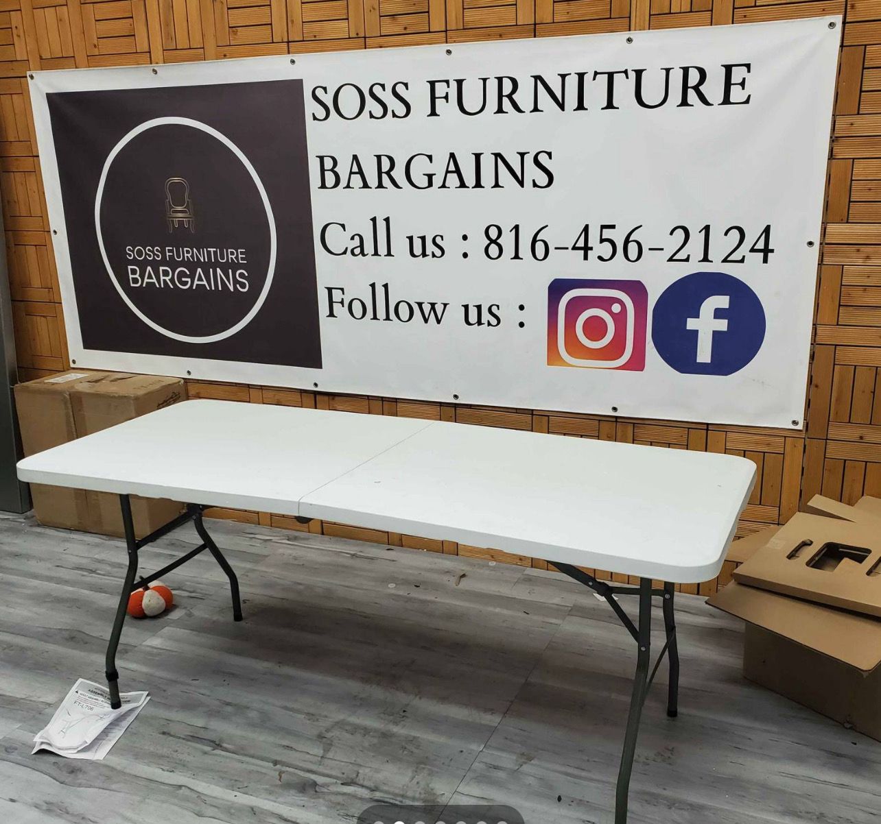 Party Events Outdoor/Indoor Folding Table 6 ft. Fold-in-Half Table: Almond