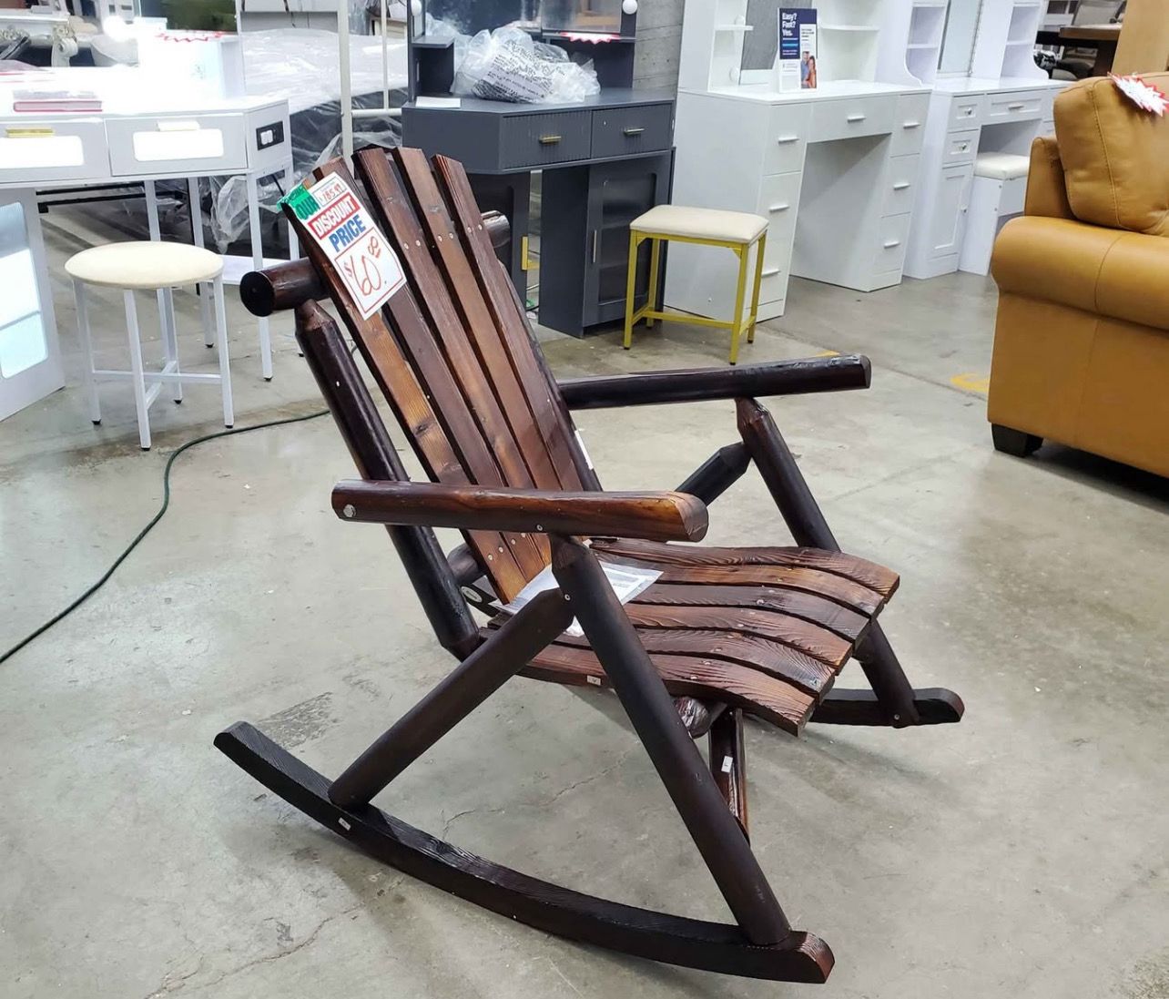 Outdoor/ indoor Patio,Porch Flex Wood Adirondack Rocking Chair, Carbonized Brown