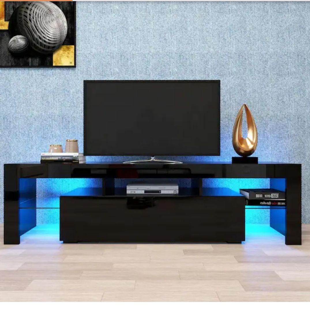 LED TV Stand Media Console Fits TVs Up to 70in W/LED Lighting, Storage Drawers, Glass Shelves