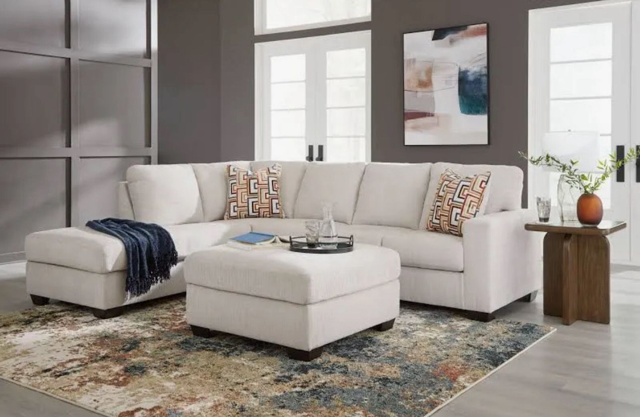 Aviemore - Sectional Set Beige / 3 Pc. - 2-Piece Sectional With Laf Corner Chaise, Ottoman