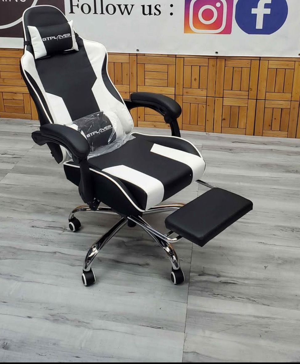 Gaming Chair with Footrest Headrest Support, Black High Back Video Game Chair Adjustable Height