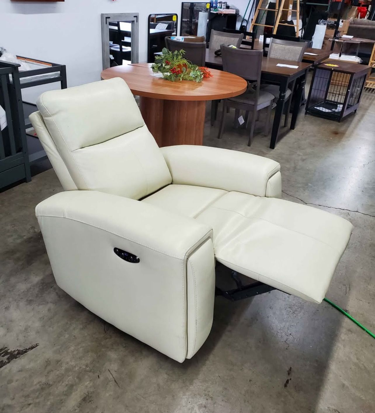Abbyson Keegan Leather Power Recliner - Ivory