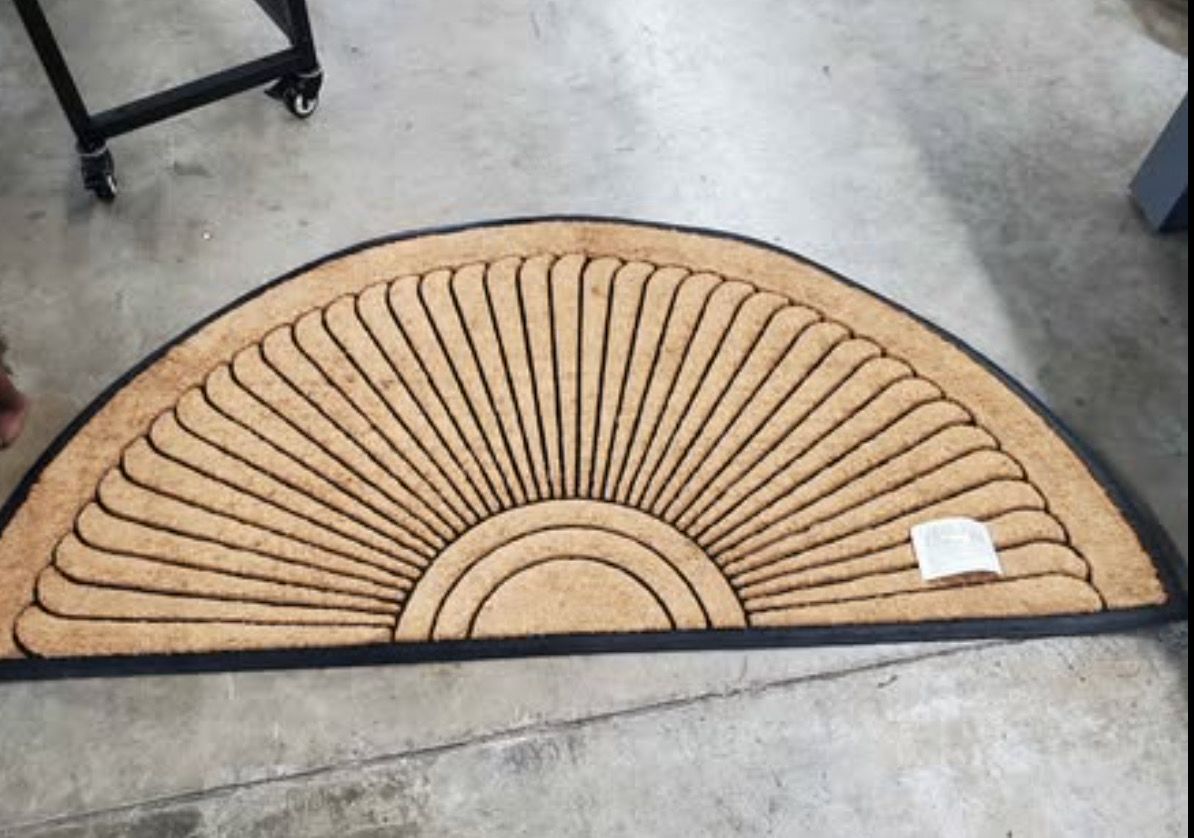 Entryway Coco Door Mat Sunburst Half-Round For Double- doors