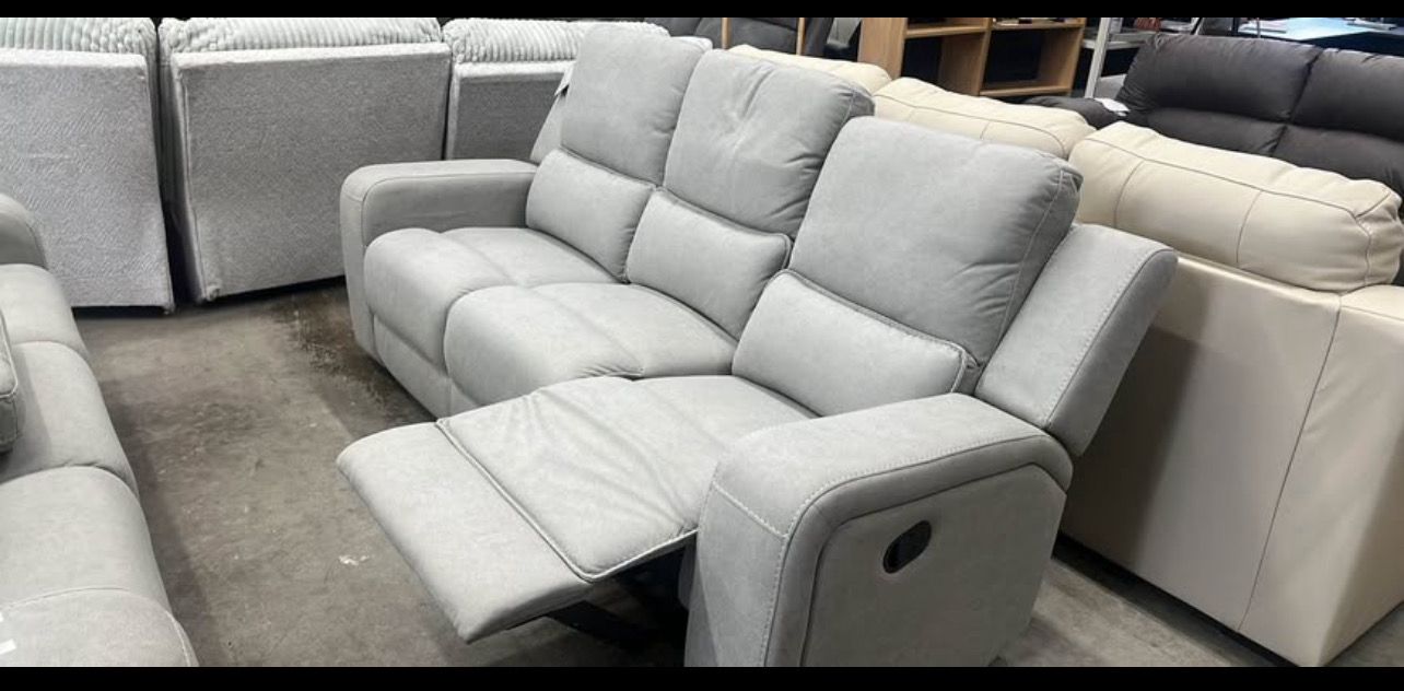 Margaret Fabric Manual Reclining Sofa with Console by Abbyson- gray