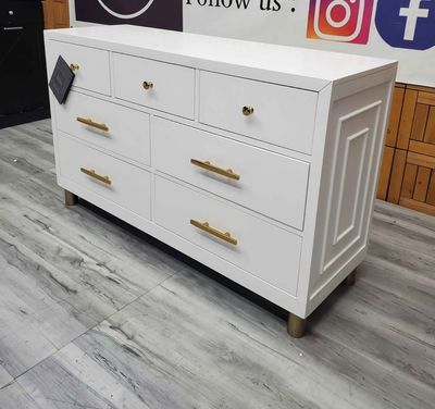 Evolur Nursery Loft Art Deco Double Dresser with 7 Drawers, Gold Metal Handles & Legs