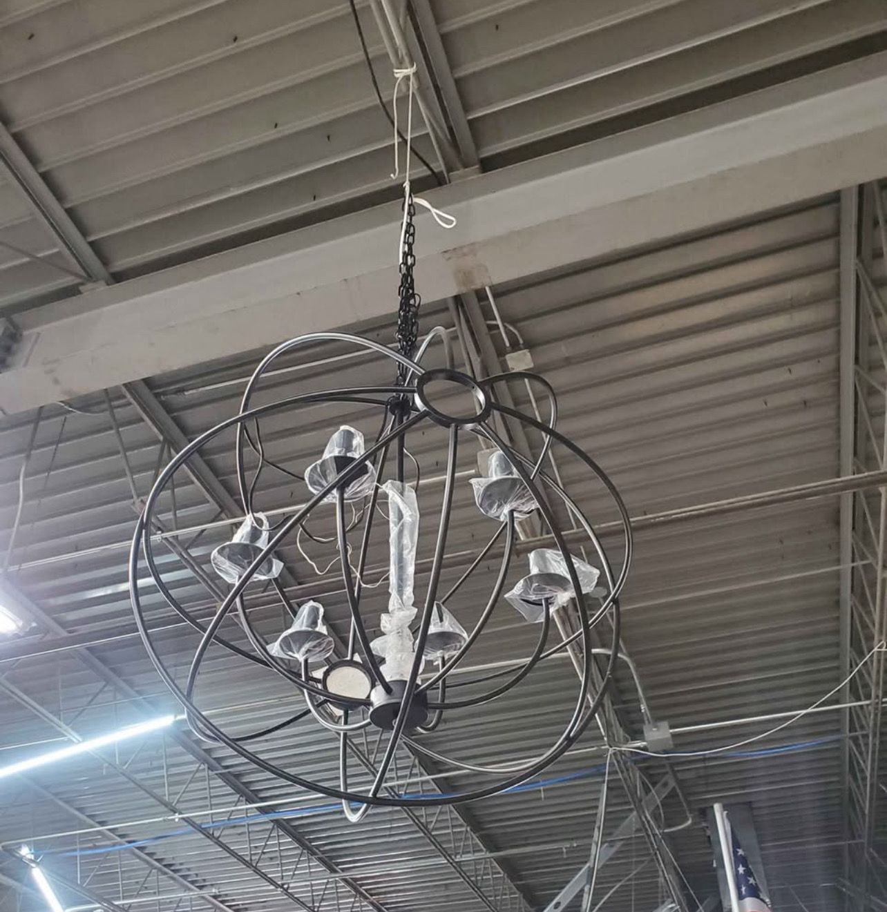30” iron Chandelier holds 6 bulbs generously size for living room, dining room, bedroom