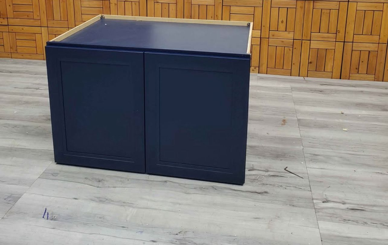 Wall Refrigerator Cabinet: Dover RTA Kitchen Cabinet-Midtown Blue Shaker 36x24x24