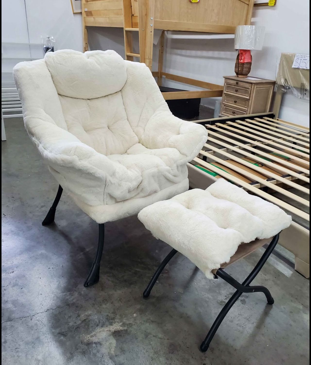 lounge Chair with Ottoman Modern Leisure Reading Chair with Pillow Armrests Side Pocket & Footrest