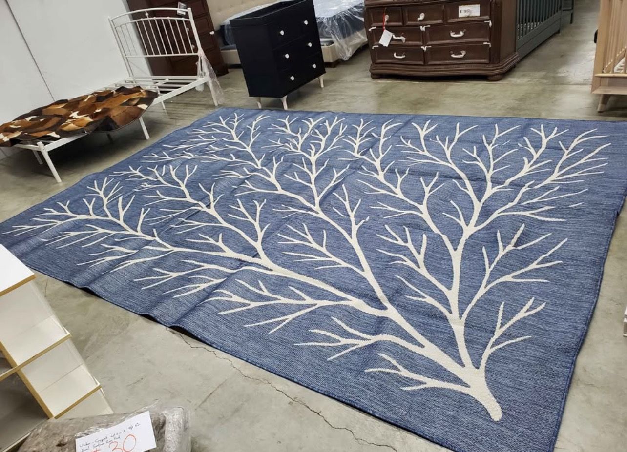 Washablea Indoor Outdoor Area Rug Flora Aqua 10 ft. x 14 ft. Coral Branch