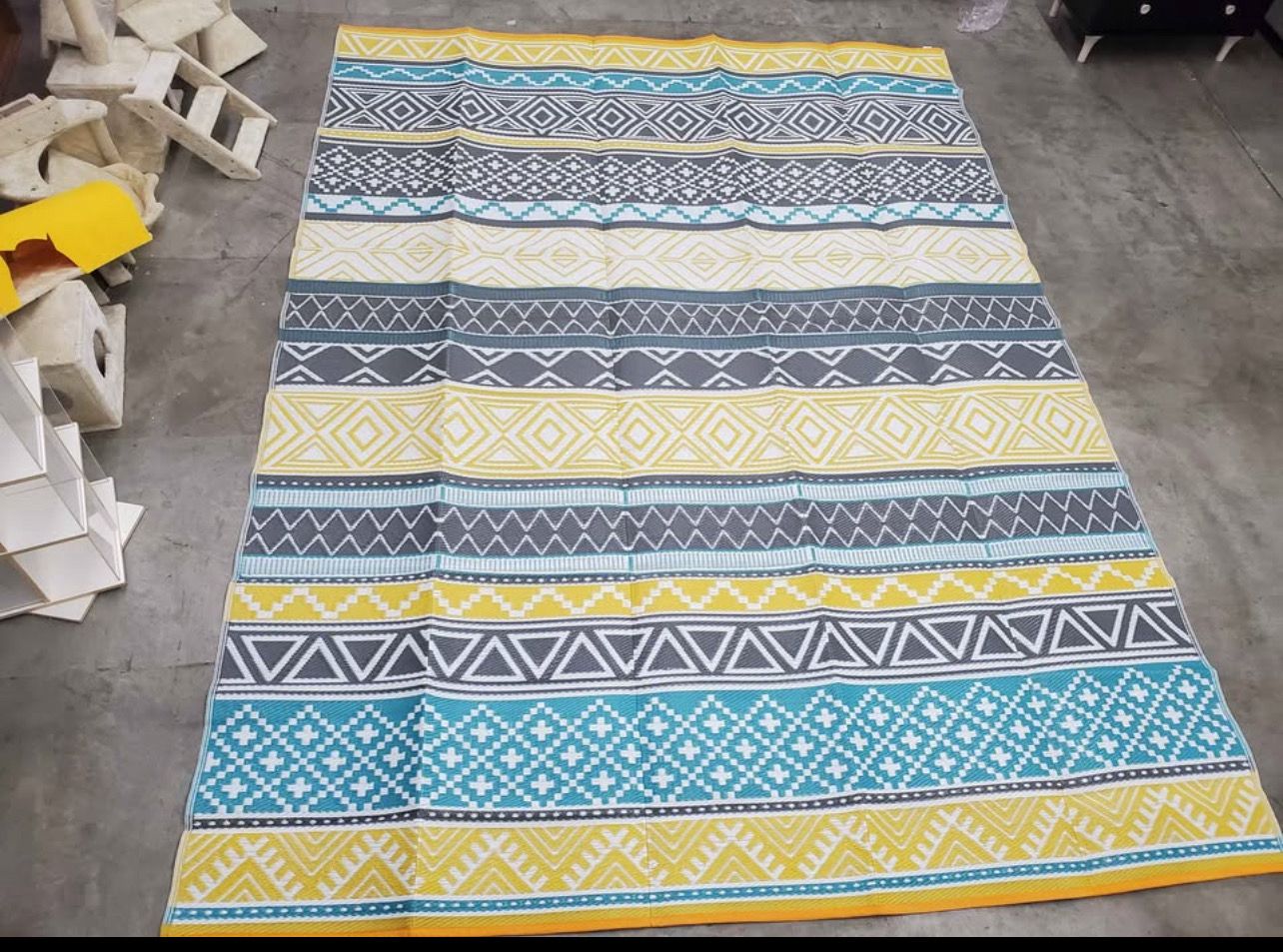 Outdoor Rug 9x12 ft Waterproof Lightweight Foldable Camping Carpet, Modern Geometric Reversible