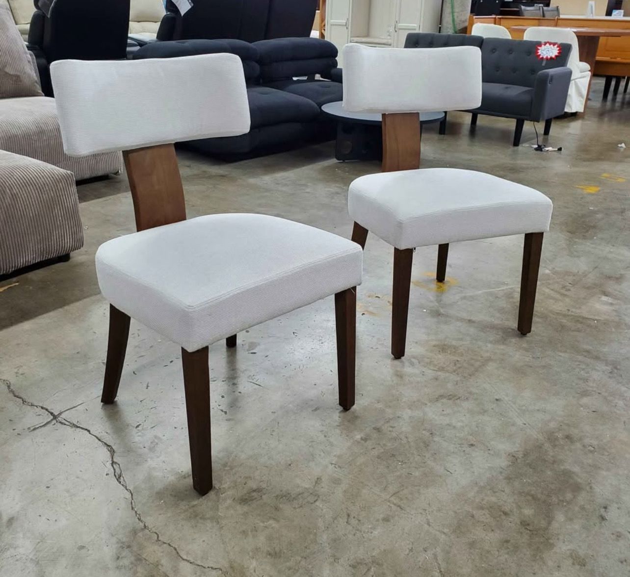 Mid Century Modern Dining Accent Chairs, Linen Fabric, Curved T-Backrest & Hardwood Frame, Beige