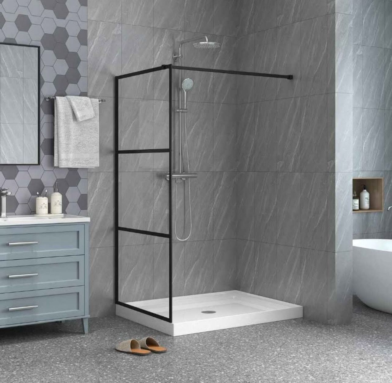 Fixed Shower Door 34" X 72" Clear Tempered Glass Shower Screen