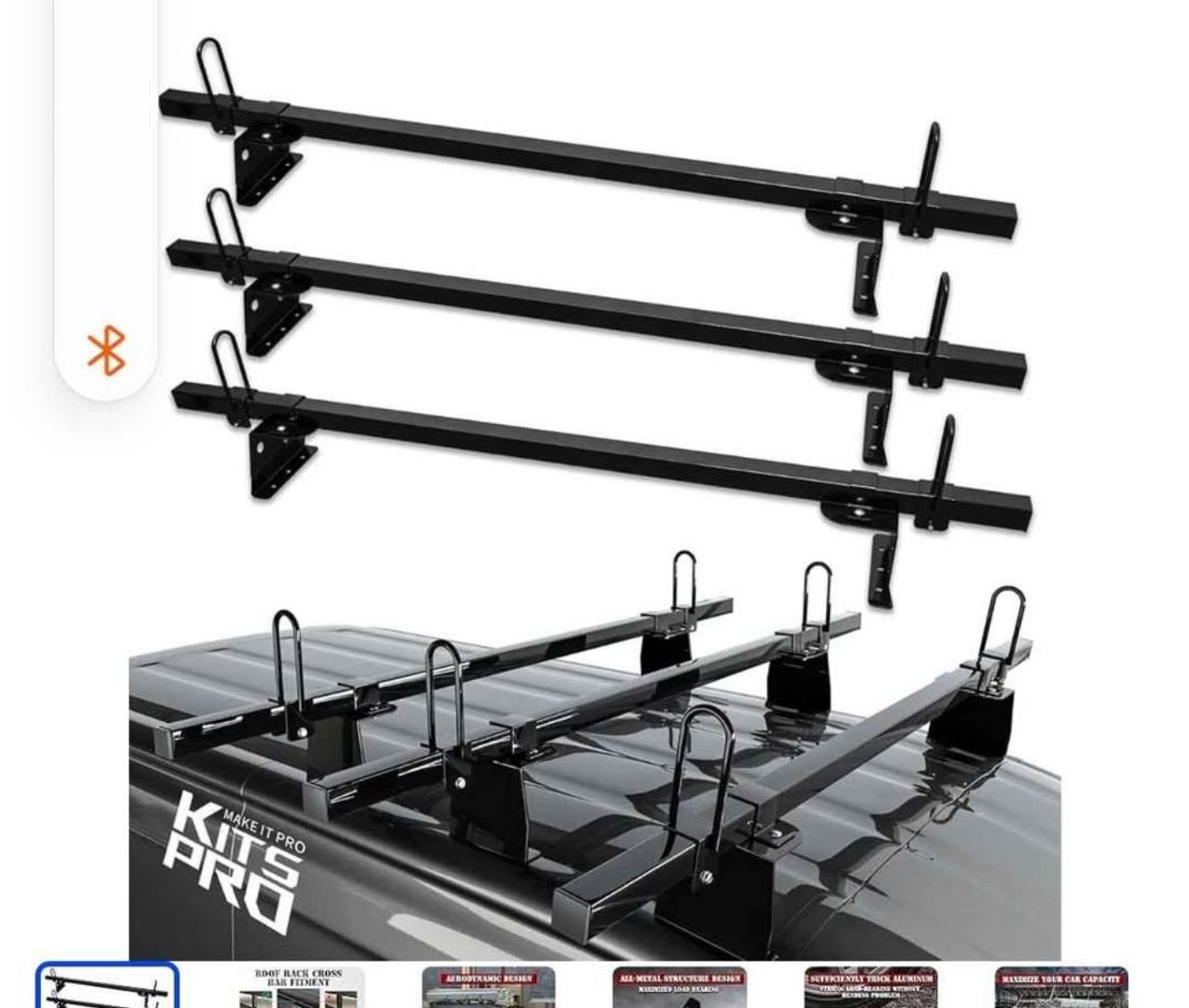 2015-2024 Ford Transit Cargo 150 250 350 HD, 750lb Roof Rack Cross Bars Gloss Black 3 Pack
