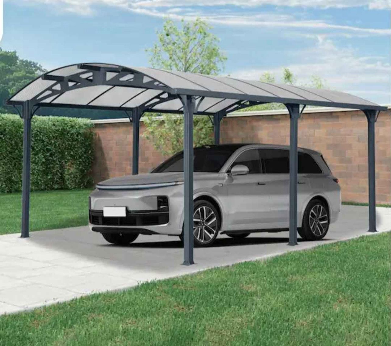 Arch Carport with Aluminum Frame & Polycarbonate Panels - 12x16x8 FT