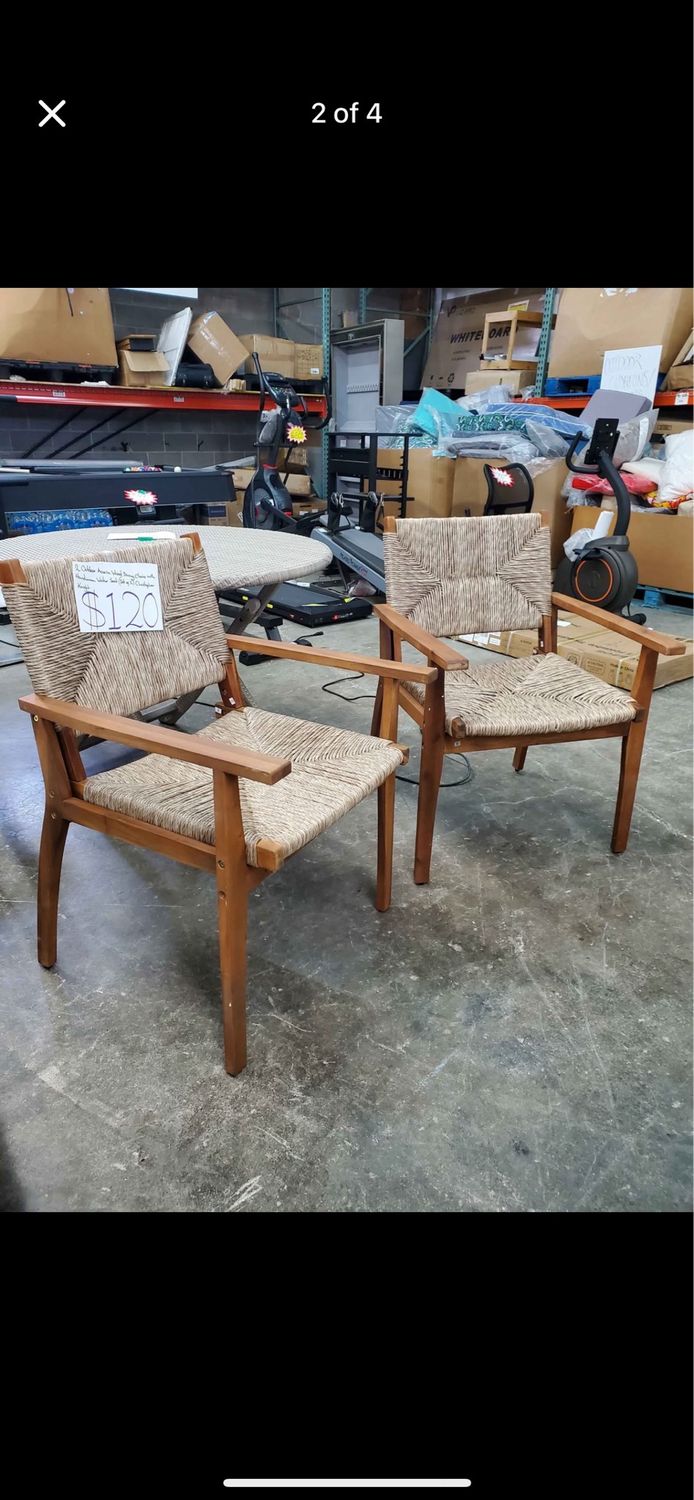 2 Outdoor Acacia Wood Dining Chair with Handwoven Wicker Seat (Set of 2) Christopher Knight Home