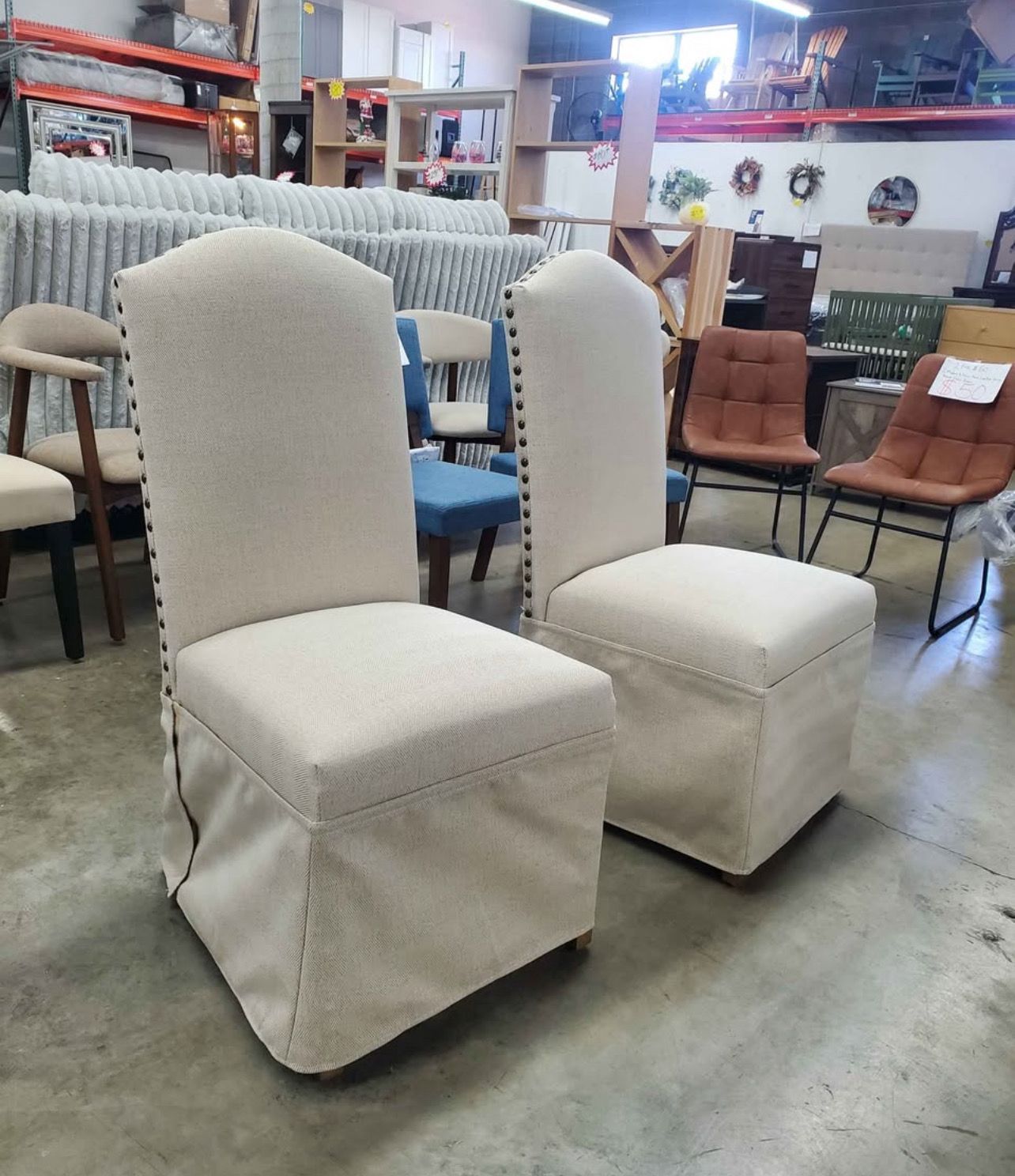 Madison Park Foster Beige Set of 2 High Back Dining Chairs with Skirts