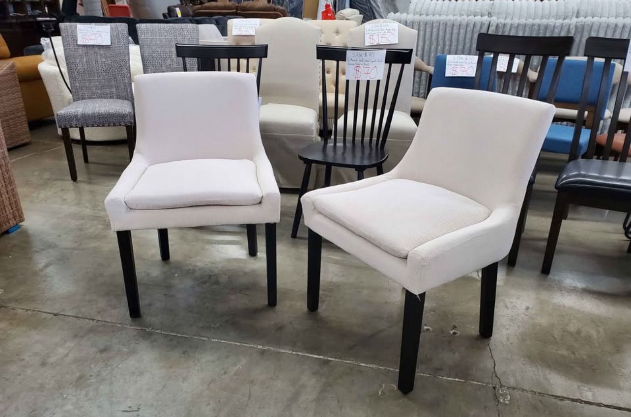 2 Modern Accent Dining Chairs Upholstered Corduroy with Mid Back and Wood Legs