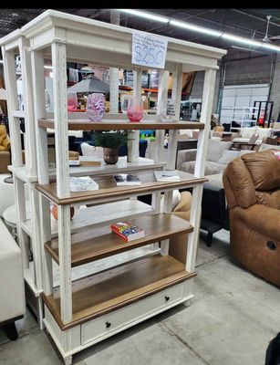 75 75" Farmhouse Bookcase with Drawer - Chipped White & Brown Signature Design by Ashley Realyn