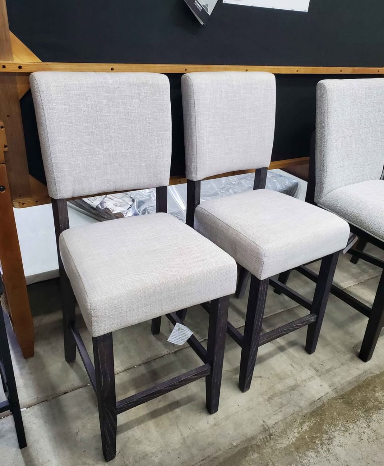 Fabric Counter-Height Stools with Flared Back and Black Wood Base, set of 2