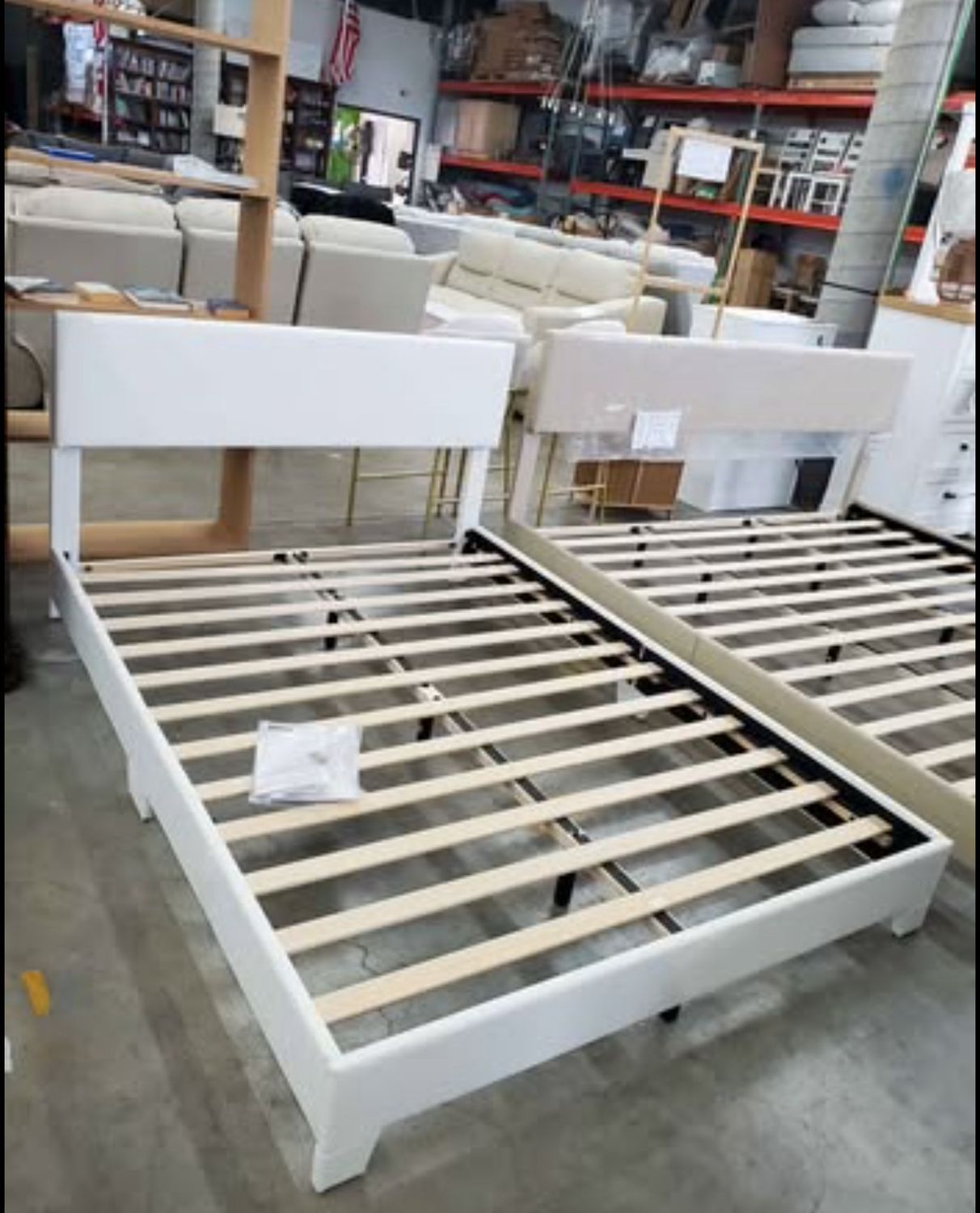 Full Size Bed Frame Low-Profile, Faux Leather Platform Bed with Wood Slats,