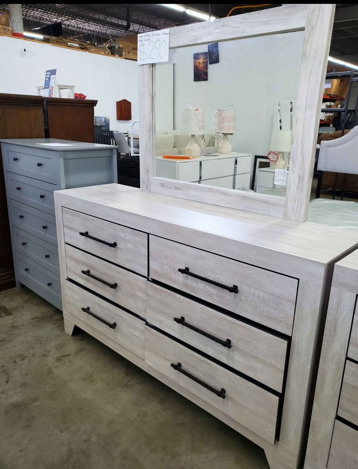 6 Drawer Dresser and Mirror Set with English Dovetails Light Gray Furniture of America