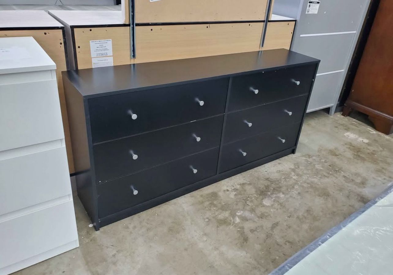 6-Drawer Double Dresser in Black 26.89 in. H x 56.34 in. W x 12.46 in. D