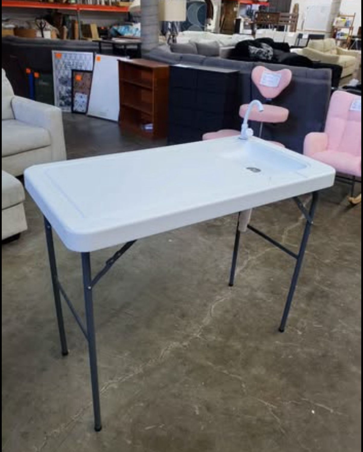 Fish Cleaning Table with Sink, Faucet for Camping Picnic Gardening