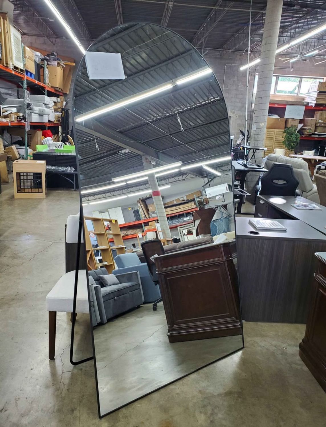 Large Arched Full Length Mirror 86"x 46.2"  Free Standing Or Wall Mount, Black Frame