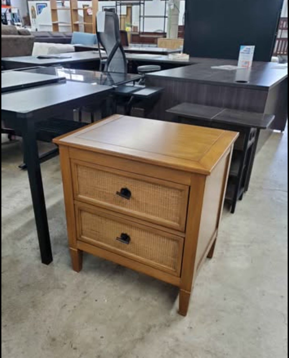 Nightstand 2-Drawer Rattan Cane Marsden Patina Wood Finish