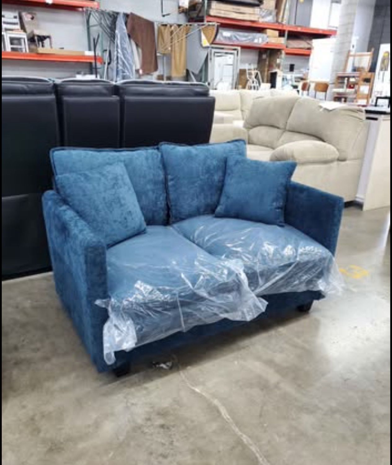 50" Loveseat Sofa Couch Deep Seat Chenille Fabric with 2 Pillows for Small Spaces, Blue