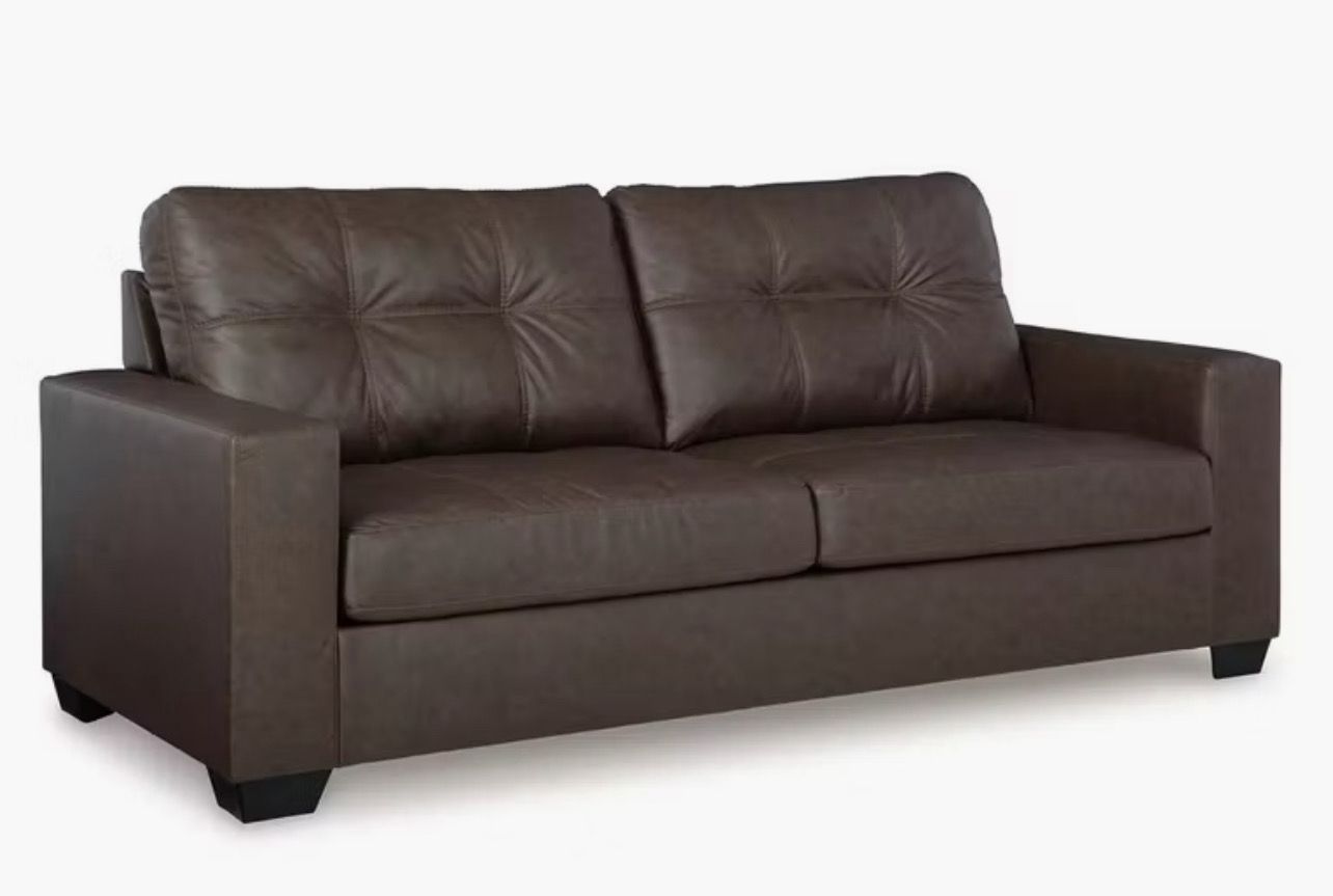 Modern Faux Leather Barking Mills Sofa In Umber By Ashley Modern Faux Leather Barking Mills Sofa In Umber By Ashley