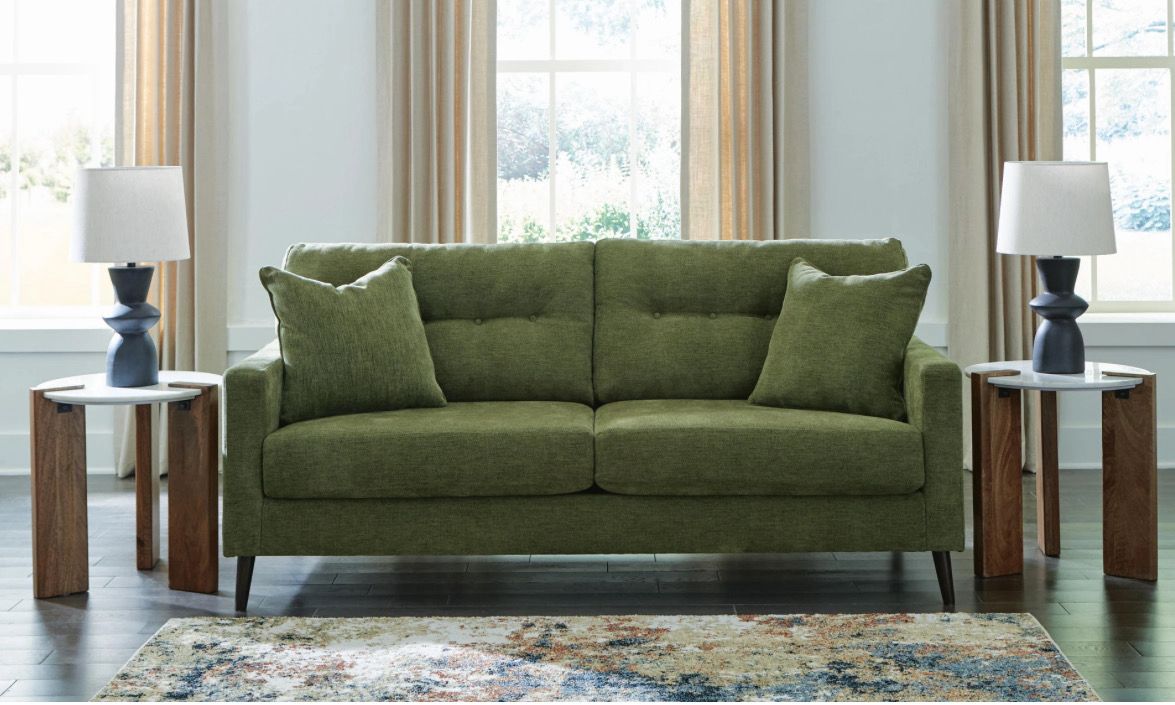 Bicker sofa Midcentury style by Ashley with throw pillows Bicker sofa Midcentury style by Ashley with throw pillows